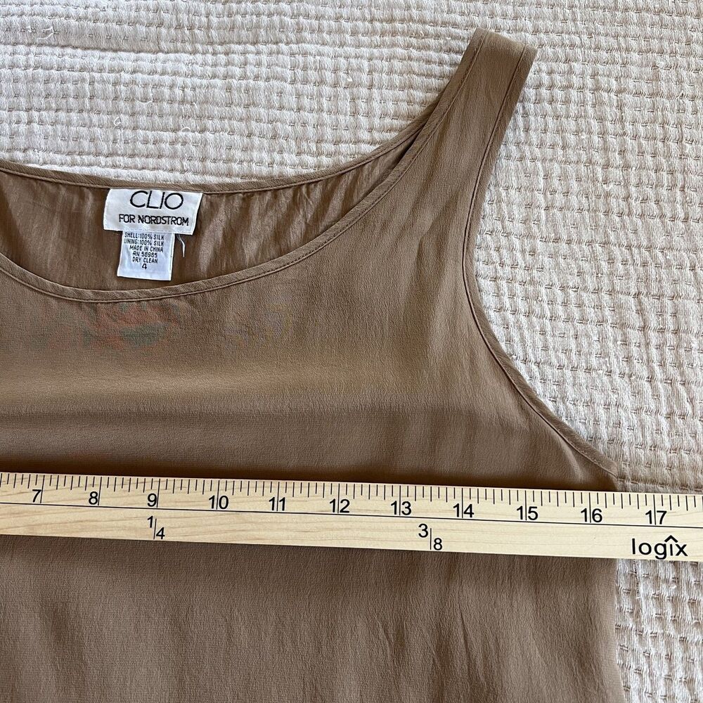 Clio For Nordstrom Tank Top Womens 4 Tan 100% Silk Sleeveless Lined Classic - Picture 5 of 6